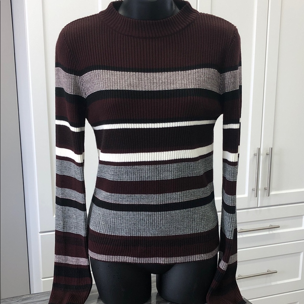 Bluenotes Striped Mock Neck Sweater - Women’s Large
